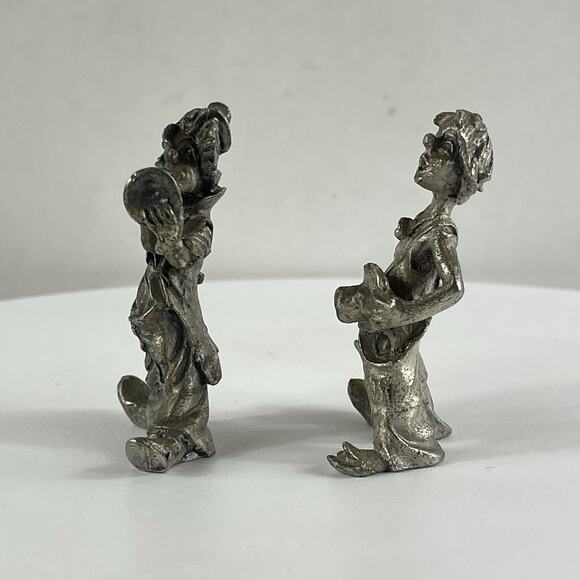 Two Vintage Miniature 2.5" Pewter Musical Clown Figures Sculptures - Picture 2 of 9